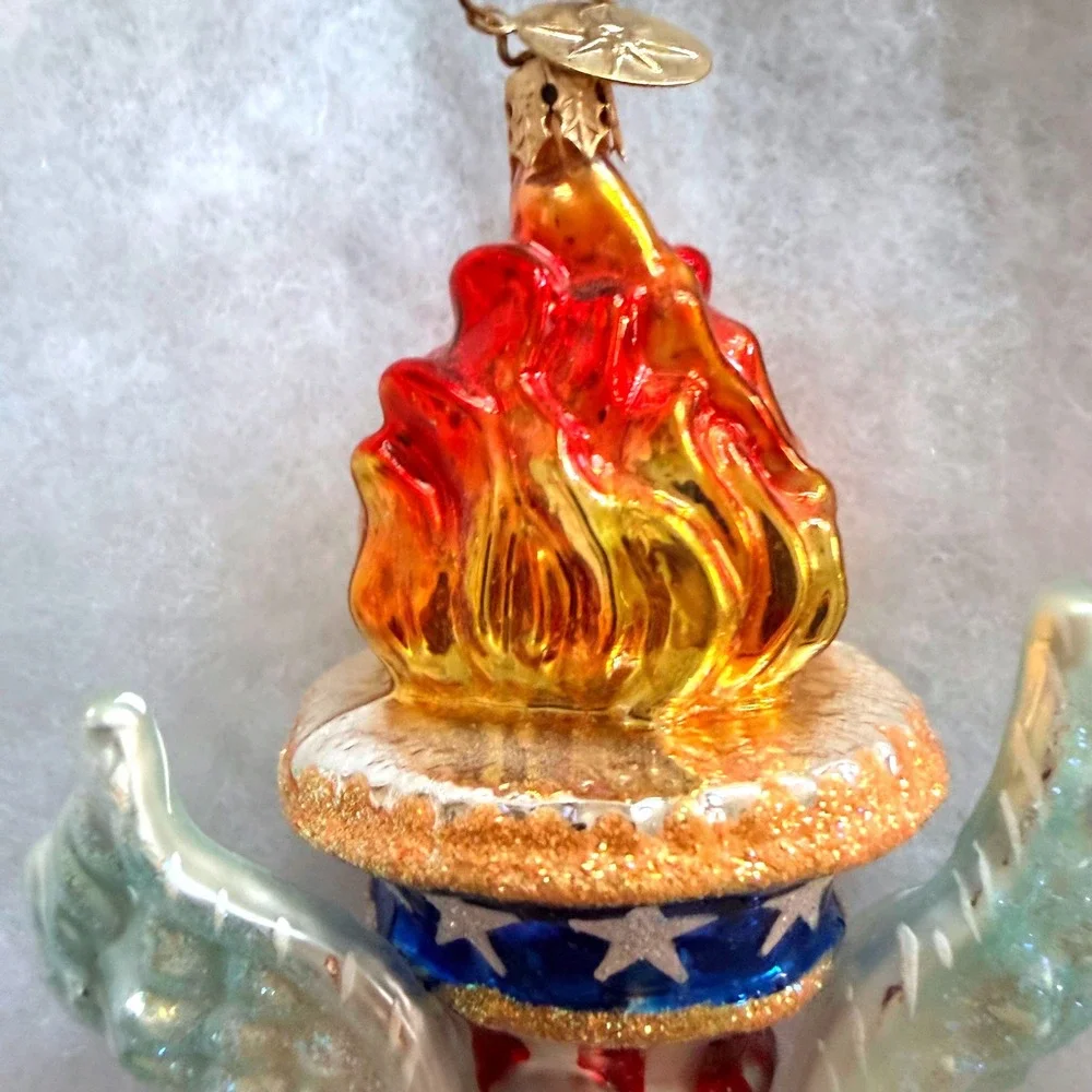 Christopher Radko Valiant and Brave Patriotic Torch Glass Ornament Doves Wings